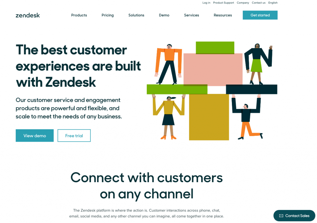 Great b2b website design Zendesk homepage