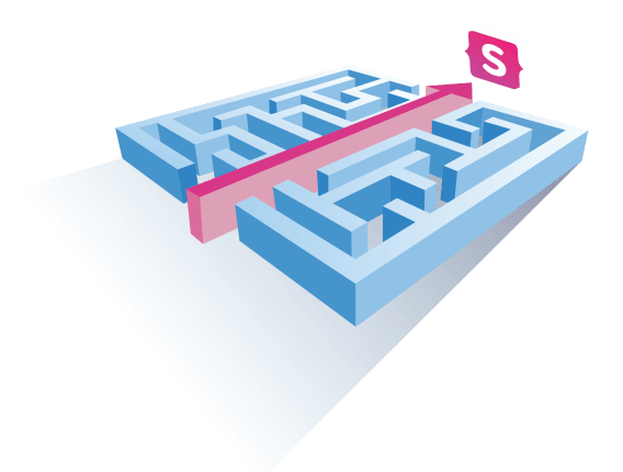 Illustration demonstrating how Statamic cuts through the maze of CMS development