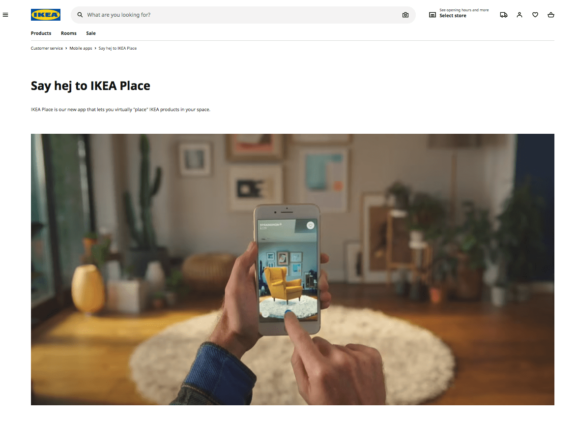 image of Ikea’s app that allows for testing of furniture in virtual reality