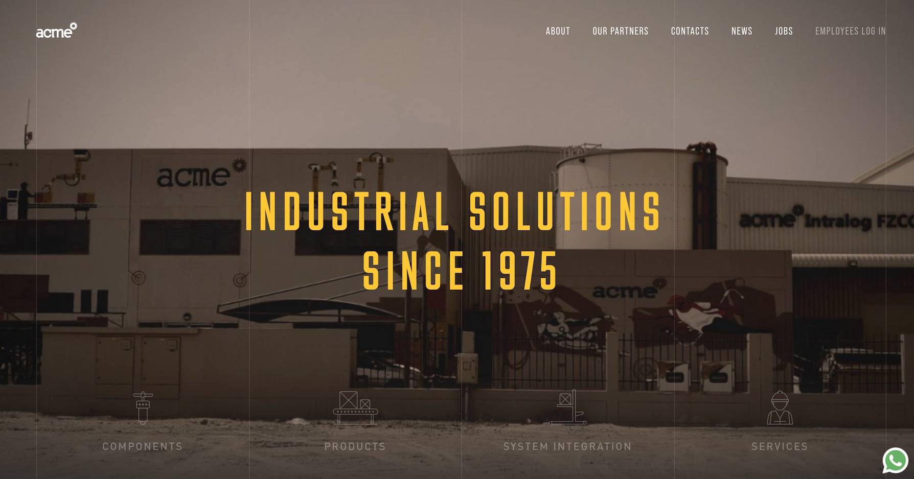the b2b website home page for Acme that features functional minimalism in its web design