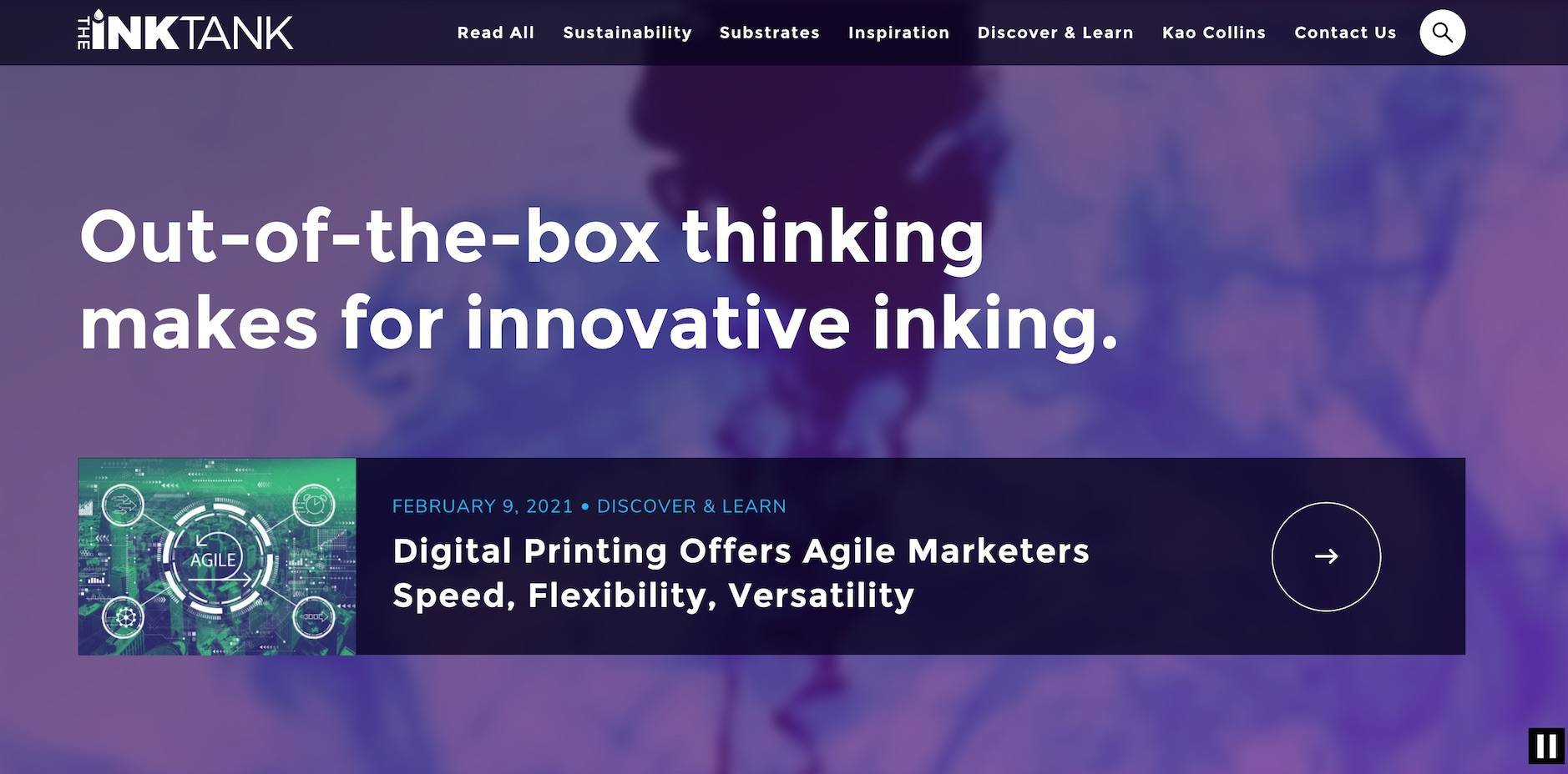 the homepage of Kao Collin's InkTank b2b website that features great quality content