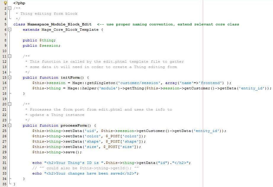 Screenshot of php scripting for functions