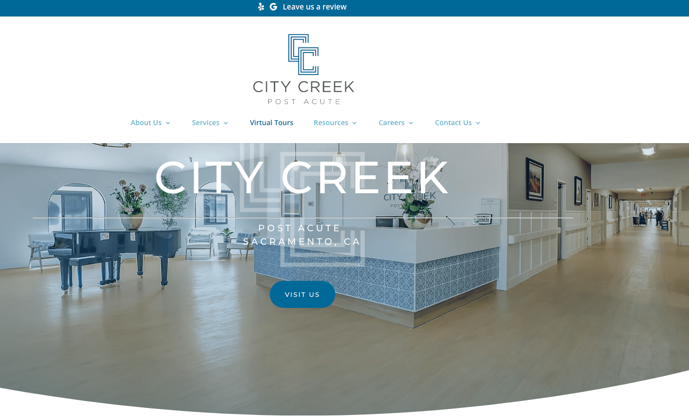 Screen grab of city creek skilled nursing website home page