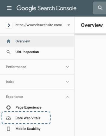 where you can find core web vitals in the google search console dashboard