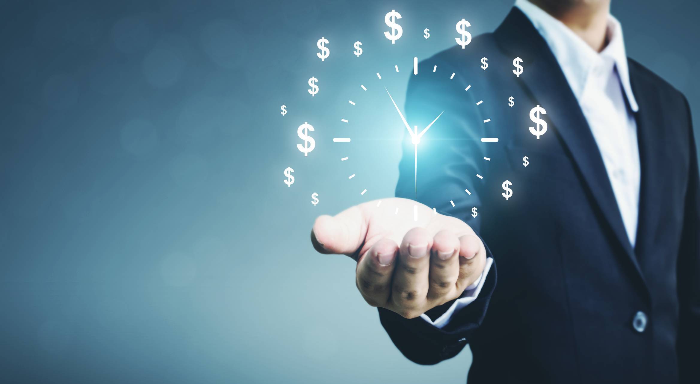 Hand holding "time" – B2B website sales funnels typically need more time Hand holding "time" – B2B website sales funnels typically need more time