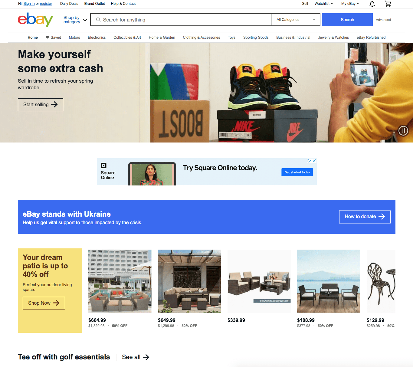 homepage of eBay 2022