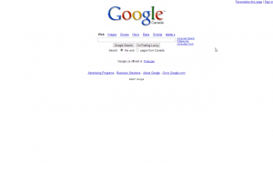 Screenshot of early Google search page from 2007