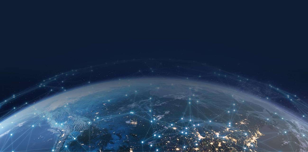 There Earth with a digital network over it.