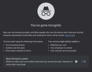 screenshot of Google Chrome incognito browser
