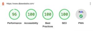 screenshot of Google Lighthouse performance audit results and scores