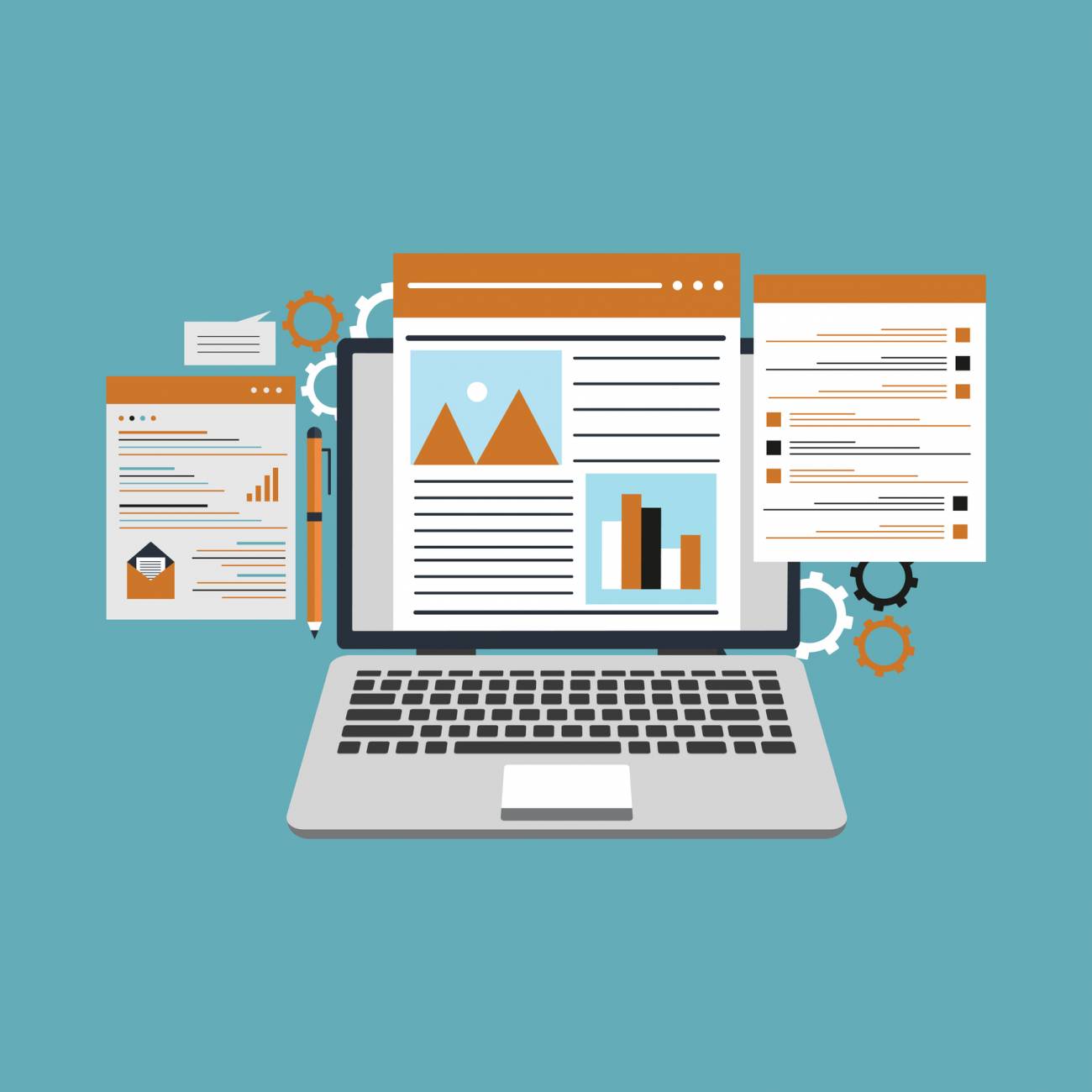 graphic illustration of laptop displaying a blog post