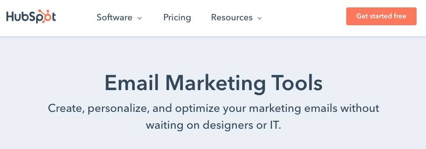 screenshot of website homepage for hubspot email marketing software