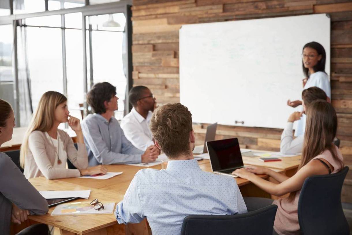 a photo of co-workers meeting for diversity training