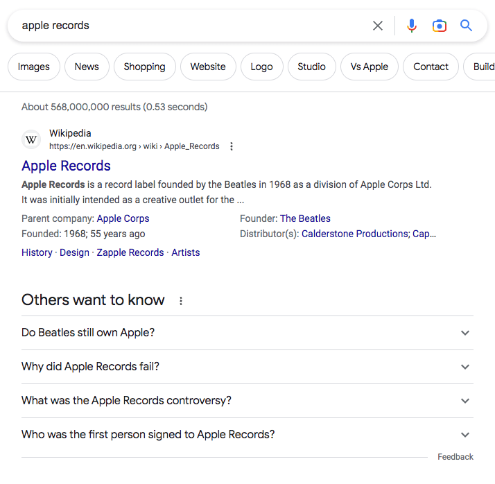 top search result for the phrase apple records