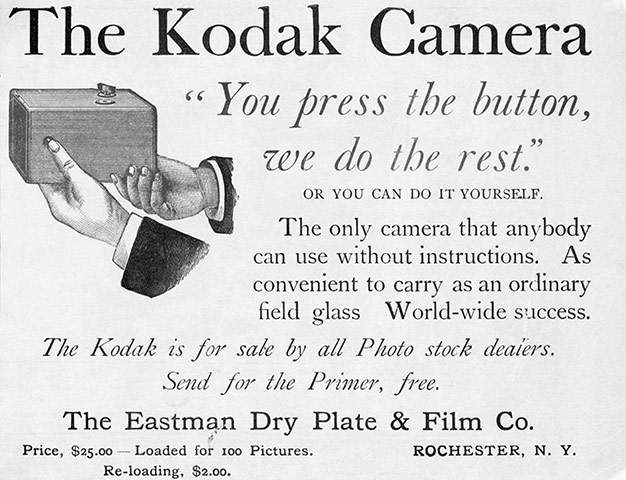 Photo of an old advertisement for the Kodak camera