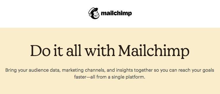 screenshot of the homepage for the mailchimp email marketing software website