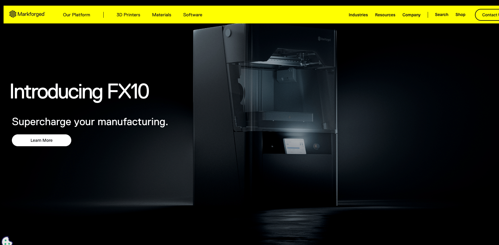 markforged website features an ultra-sleek, dark-themed design