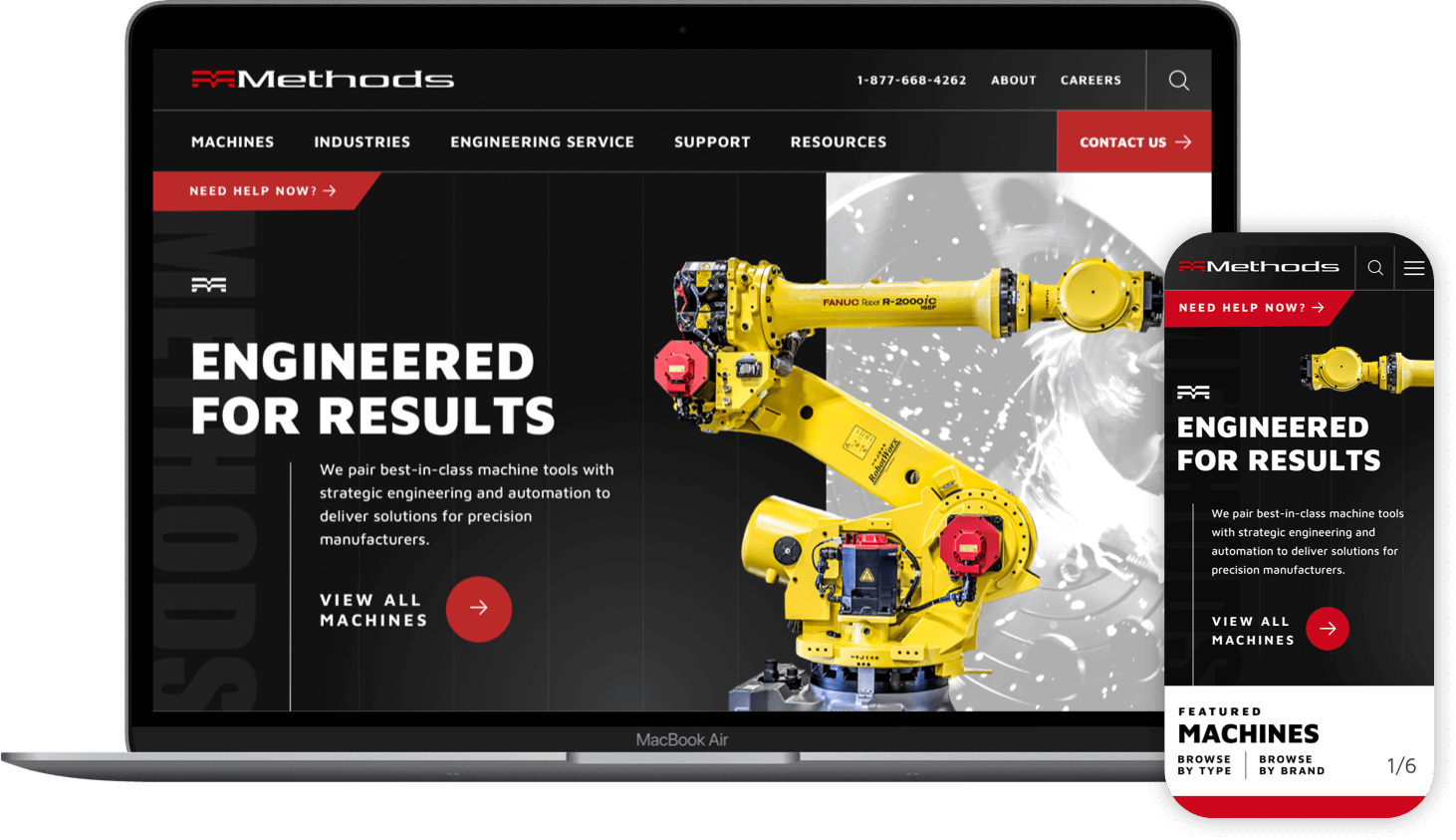 example of the Methods Machine Tools website on a laptop and phone