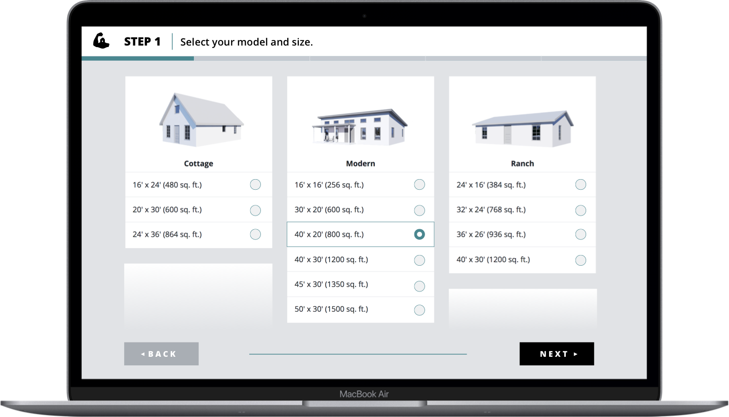 Mighty small homes quote builder.
