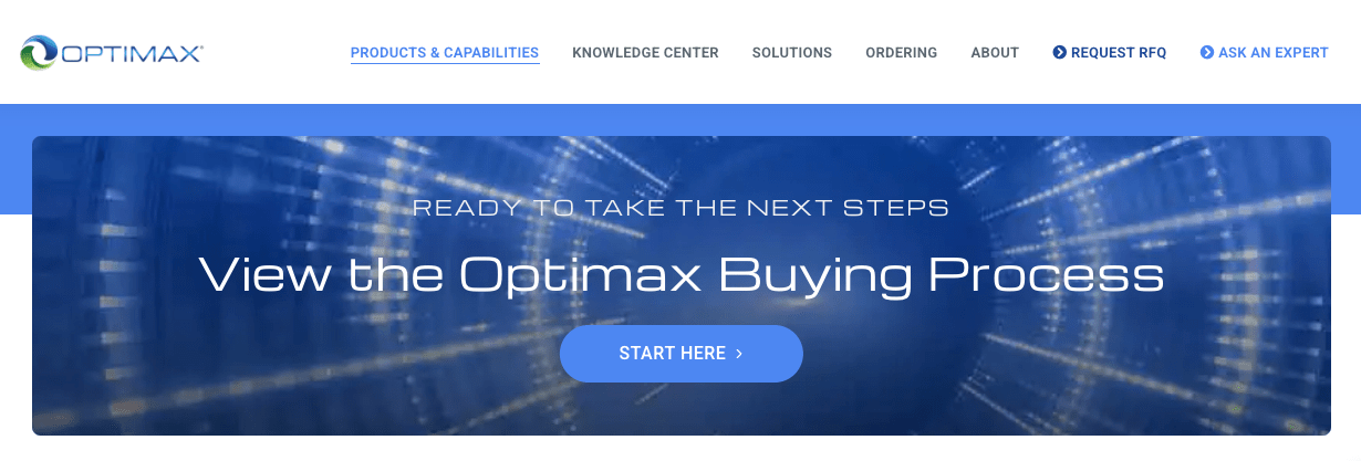 The optimax home page focuses on the buyer journey