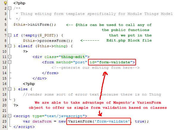 Screenshot of php scripting in Magento for form validation
