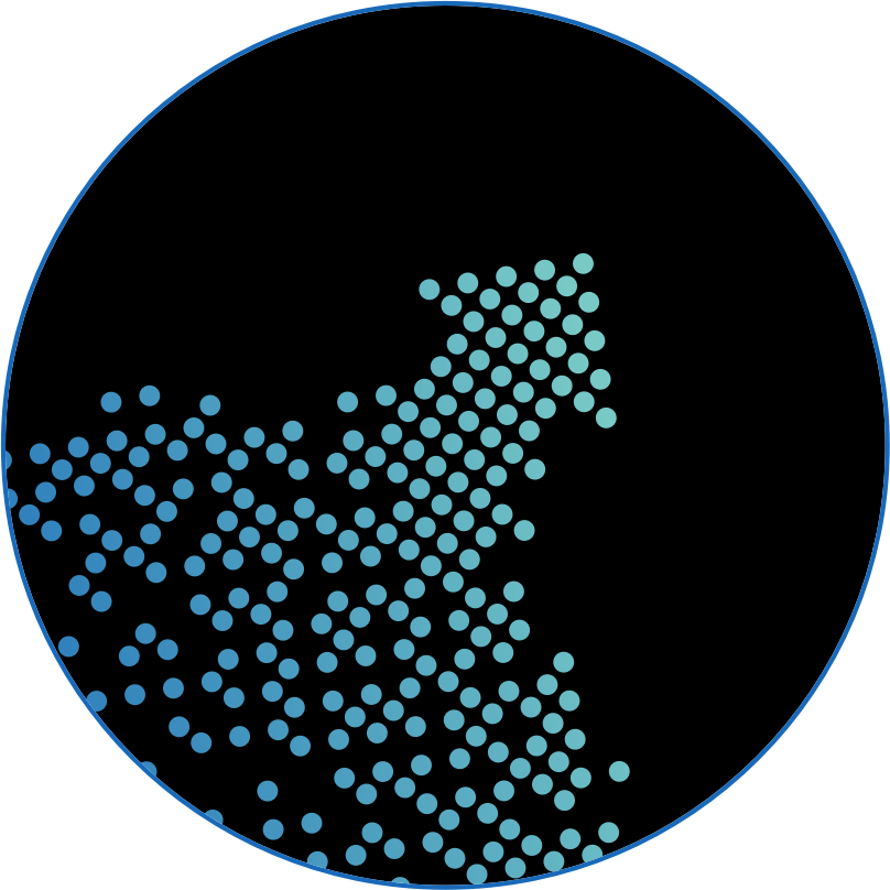 Pixels coming together to form an upward pointing arrow.