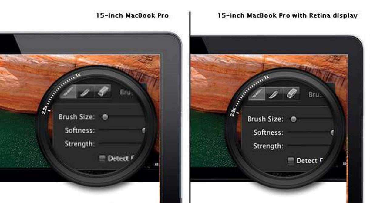 Graphic comparing normal MacBook to a MacBook with Retina Display