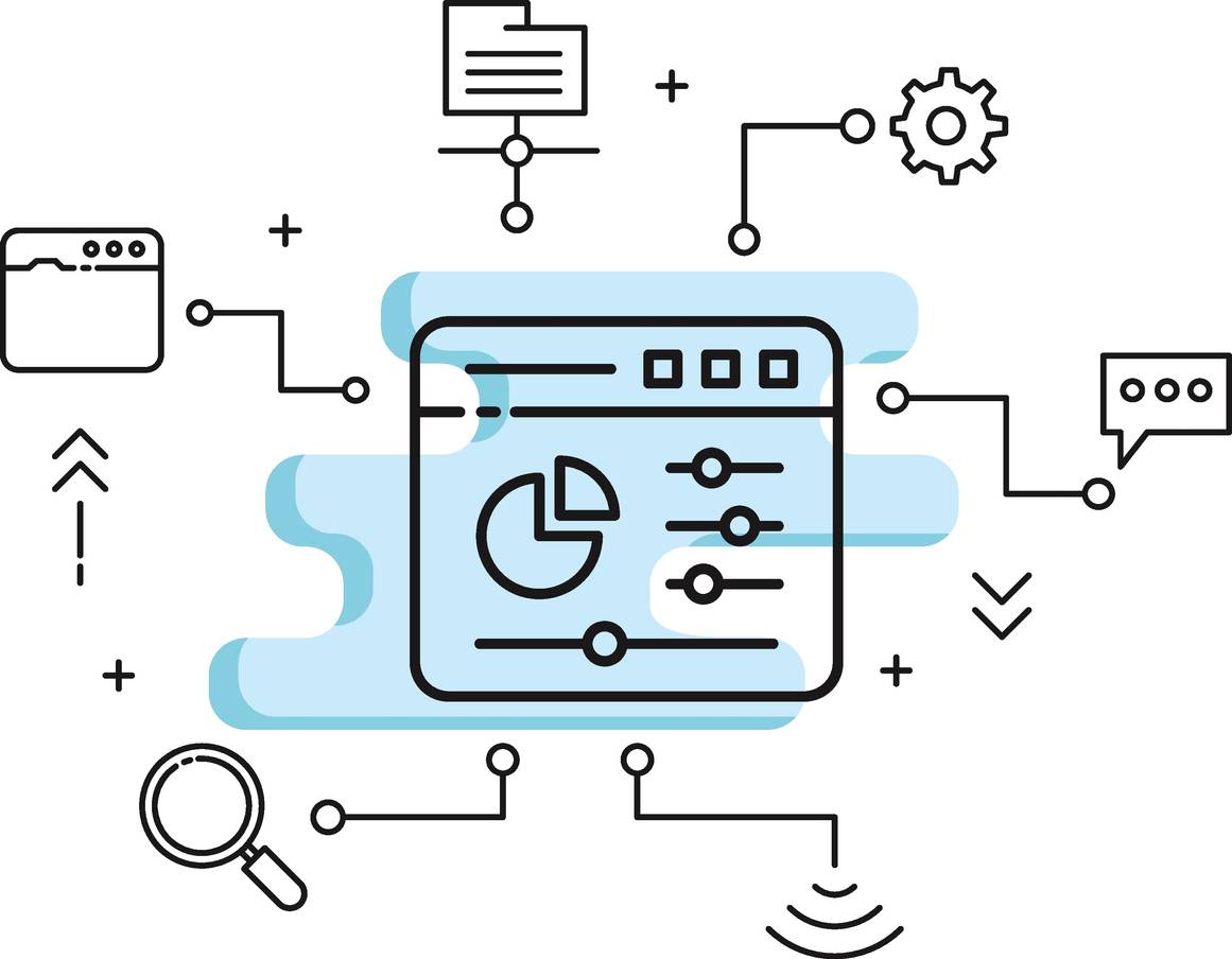 web page surrounded by icons representing content highlighted by schema markup and structured data