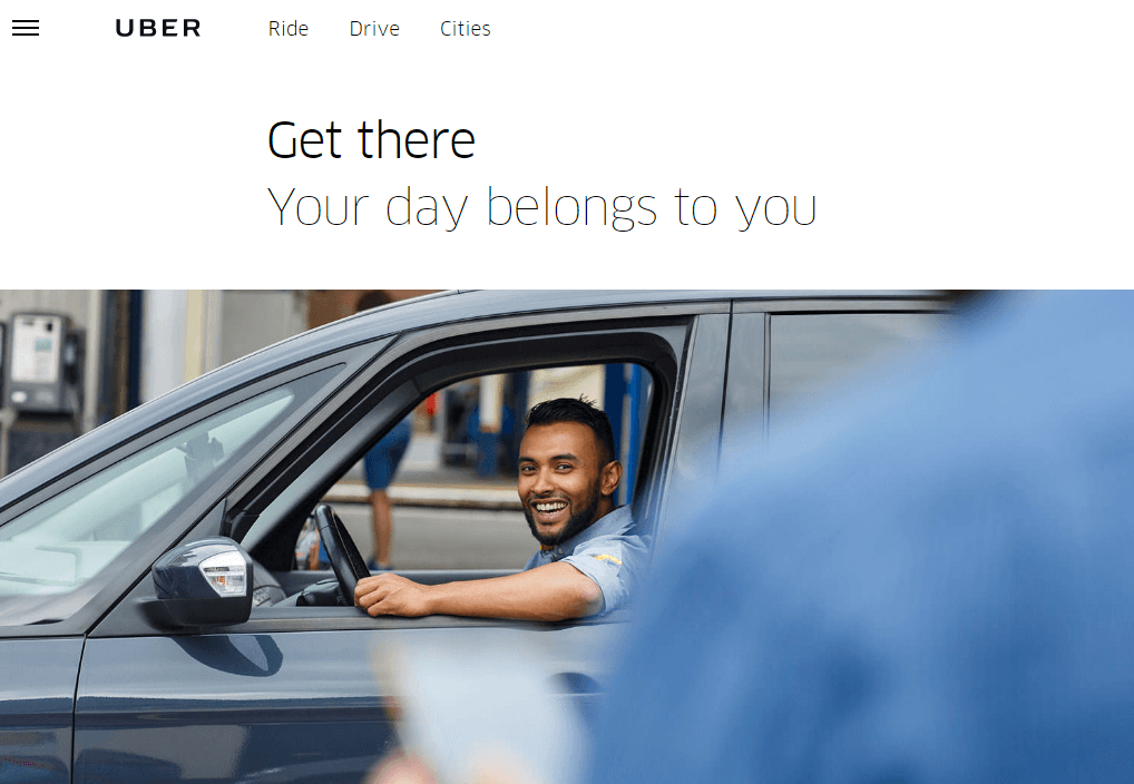 Screenshot from the Uber site demonstrating effective headlining.