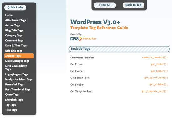 Screenshot of our WordPress Reference