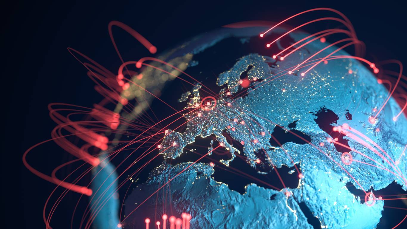 graphic of an earth globe with connection lines running worldwide