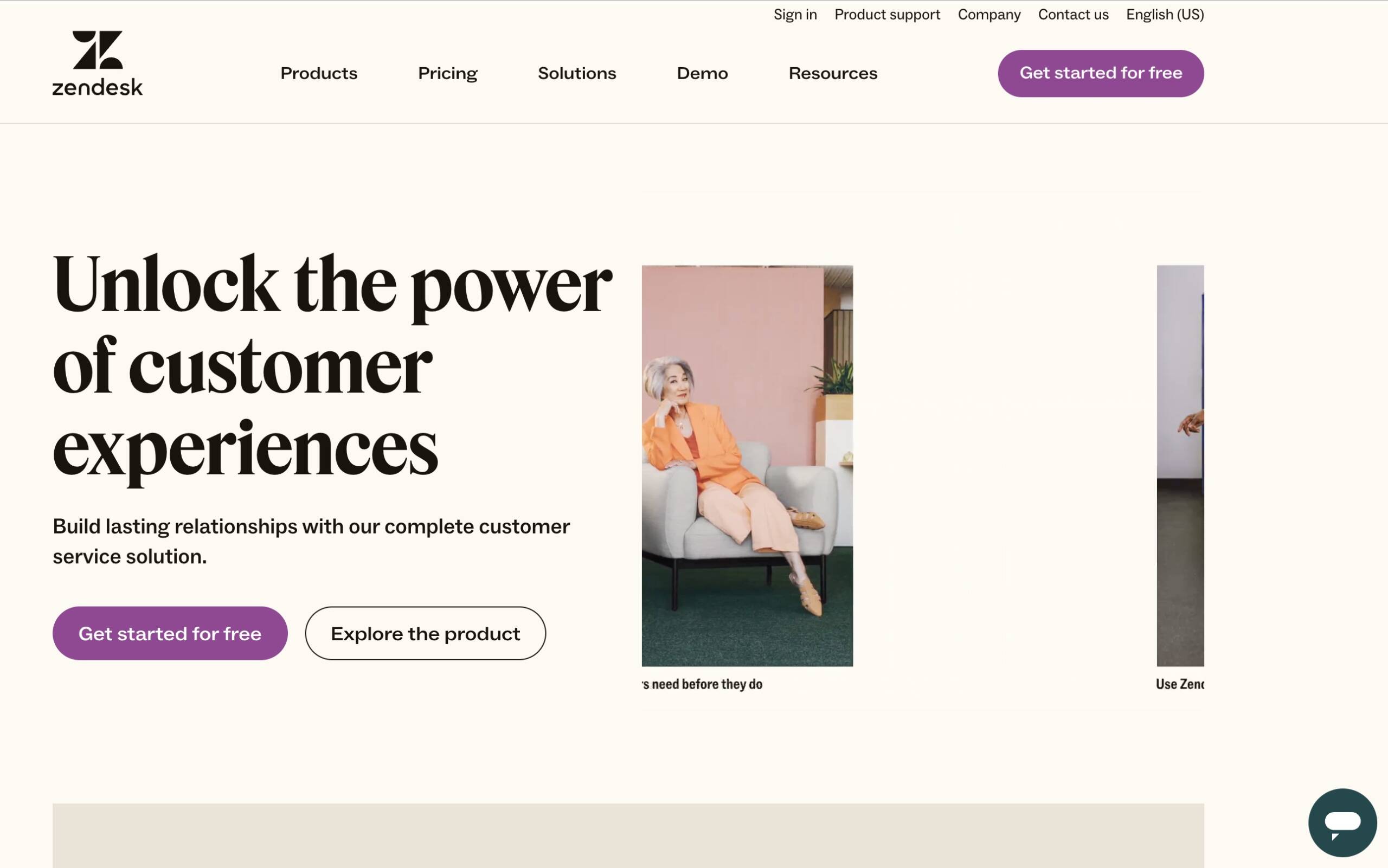 the Zendesk B2B website homepage design that focuses on customer service